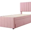 Hot Gestoffeerd Linnen Bed 90X200Cm - Met Onderschuifbed Op Wielen En 3 Lades - Roze Bed Met Slaaplade