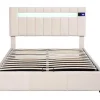 Store Gestoffeerd Opbergbed 140X200Cm - Stof Fluweel - Met Led En Bluetooth Speler - Beige Fluwelen Bed
