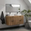 Online Gestreept Hangend Meubel Onder Wastafel Met Plank - Licht Naturel - L120 Cm - Zevara Wastafelmeubel