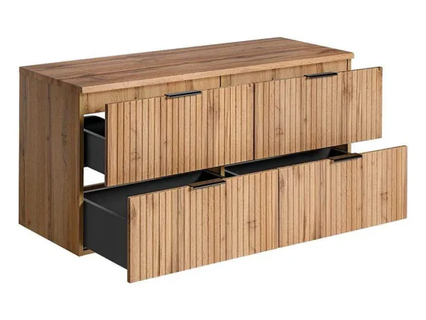 Online Gestreept Hangend Meubel Onder Wastafel Met Plank - Licht Naturel - L120 Cm - Zevara Wastafelmeubel