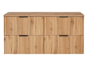 Online Gestreept Hangend Meubel Onder Wastafel Met Plank - Licht Naturel - L120 Cm - Zevara Wastafelmeubel