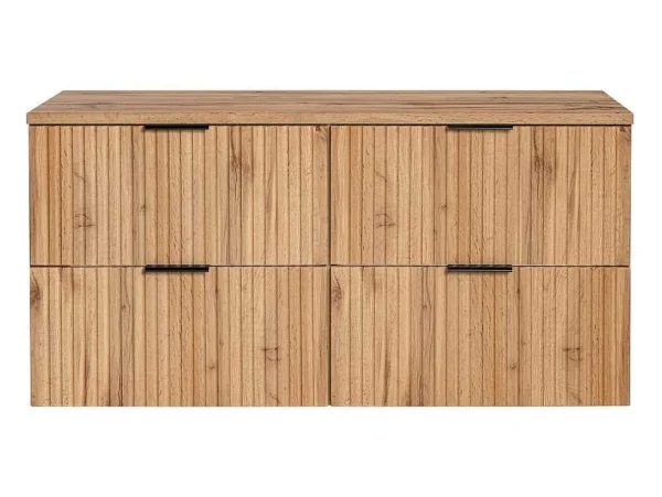 Online Gestreept Hangend Meubel Onder Wastafel Met Plank - Licht Naturel - L120 Cm - Zevara Wastafelmeubel