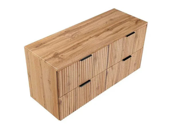 Online Gestreept Hangend Meubel Onder Wastafel Met Plank - Licht Naturel - L120 Cm - Zevara Wastafelmeubel