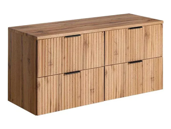 Online Gestreept Hangend Meubel Onder Wastafel Met Plank - Licht Naturel - L120 Cm - Zevara Wastafelmeubel