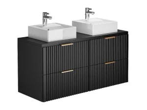 Sale Gestreept Hangmeubel Voor Badkamer Met Wastafel Om Te Plaatsen - Zwart - L120 Cm - Zevara Dubbele Wastafel
