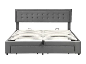 Cheap Gewatteerd Opbergbed 160X200Cm In Fluweel Met Lade + Lattenbodem - Grijs (Zonder Matras) Fluwelen Bed