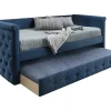 Store Gewatteerde Slaapbank Louise - 2 X 90 X 190 Cm - Stof Blauw Bed Met Slaaplade