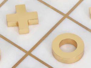 Best Gezelschapsspel - Boter-Kaas-En-Eieren - Marmer En Messing En Wit - L20,5 X H2,5 X D20,5 Cm - Tactoe Spel Voor Binnen