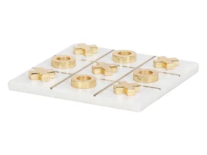 Best Gezelschapsspel - Boter-Kaas-En-Eieren - Marmer En Messing En Wit - L20,5 X H2,5 X D20,5 Cm - Tactoe Spel Voor Binnen