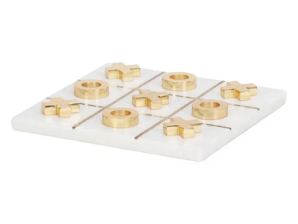 Best Gezelschapsspel - Boter-Kaas-En-Eieren - Marmer En Messing En Wit - L20,5 X H2,5 X D20,5 Cm - Tactoe Spel Voor Binnen
