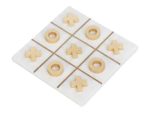 Best Gezelschapsspel - Boter-Kaas-En-Eieren - Marmer En Messing En Wit - L20,5 X H2,5 X D20,5 Cm - Tactoe Spel Voor Binnen