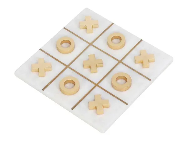 Best Gezelschapsspel - Boter-Kaas-En-Eieren - Marmer En Messing En Wit - L20,5 X H2,5 X D20,5 Cm - Tactoe Spel Voor Binnen