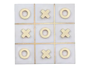 Best Gezelschapsspel - Boter-Kaas-En-Eieren - Marmer En Messing En Wit - L20,5 X H2,5 X D20,5 Cm - Tactoe Spel Voor Binnen