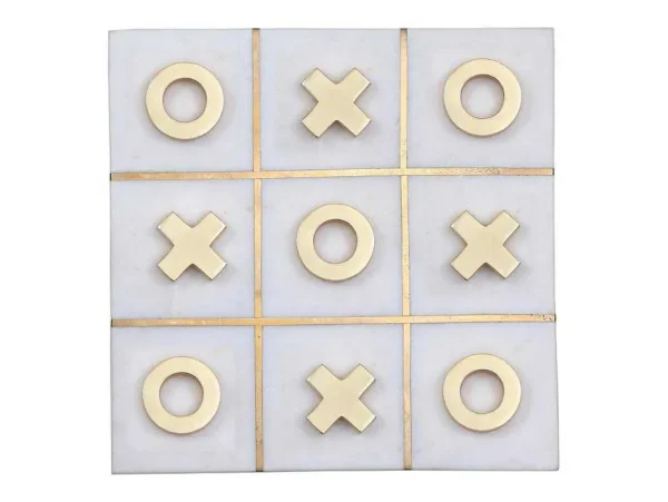 Best Gezelschapsspel - Boter-Kaas-En-Eieren - Marmer En Messing En Wit - L20,5 X H2,5 X D20,5 Cm - Tactoe Spel Voor Binnen