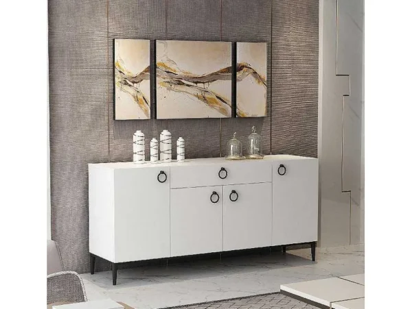 Cheap Gloria Multifunctioneel Kabinet, Wit, Zwart, 160X42X75 Cm, Buffetkast