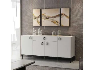 Cheap Gloria Multifunctioneel Kabinet, Wit, Zwart, 160X42X75 Cm, Buffetkast