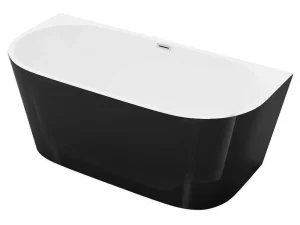 Clearance Halfvrijstaand Bad - 175 Liter - 130 X 71,5 X 58 Cm - Glanzend Zwart - Acryl - Divina Halfvrijstaand Bad