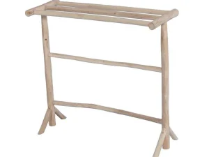 Best Handdoekhouder Op Poten Van Massief Teakhout - L80 Cm X D29 Cm X H75 Cm - Fodna Accessoires & Spiegels