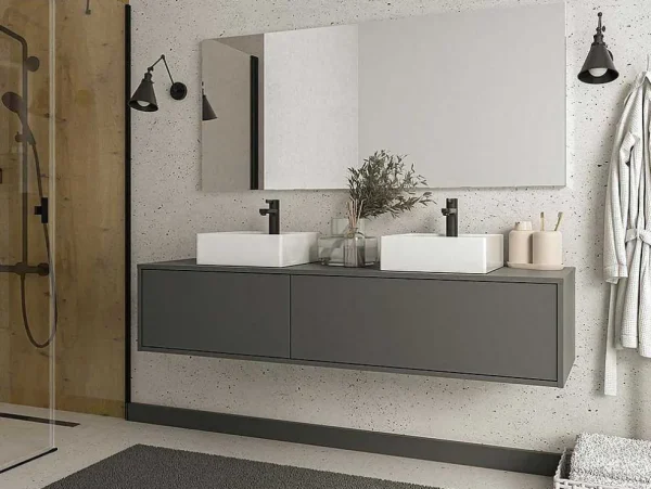 Discount Hangend Badkamermeubel - Antraciet Grijze Kleur - L150 Cm - Isaure Ii Wastafelmeubel