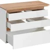 Clearance Hangend Badkamermeubel Met Wastafel, Zuil En Spiegelkast - Naturel En Wit - 94 Cm - Anid Badkamermeubel Met Enkele Wastafel