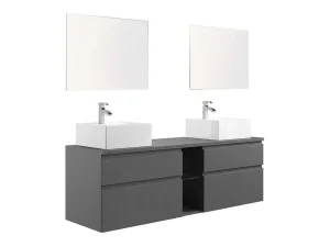 Cheap Hangend Badkamermeubel Met Dubbele Wastafel En Spiegels - Grijs - 150 Cm - Magdalena Ii Dubbele Wastafel