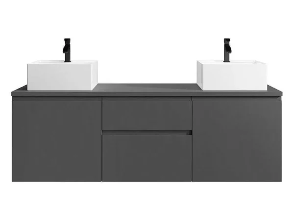 Store Hangend Badkamermeubel Met Dubbele Wastafel - Grijs - 150 Cm - Jimena Ii Dubbele Wastafel