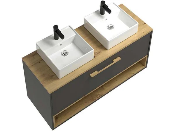 Cheap Hangend Badkamermeubel Met Dubbele Wastafel - Antraciet - 120 Cm - Yangra Dubbele Wastafel