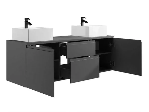 Store Hangend Badkamermeubel Met Dubbele Wastafel - Grijs - 150 Cm - Jimena Ii Dubbele Wastafel