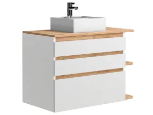 Shop Hangend Badkamermeubel Met Wastafel - Naturel En Wit - 96 Cm - Anida Badkamermeubel Met Enkele Wastafel
