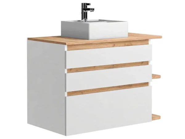 Shop Hangend Badkamermeubel Met Wastafel - Naturel En Wit - 96 Cm - Anida Badkamermeubel Met Enkele Wastafel