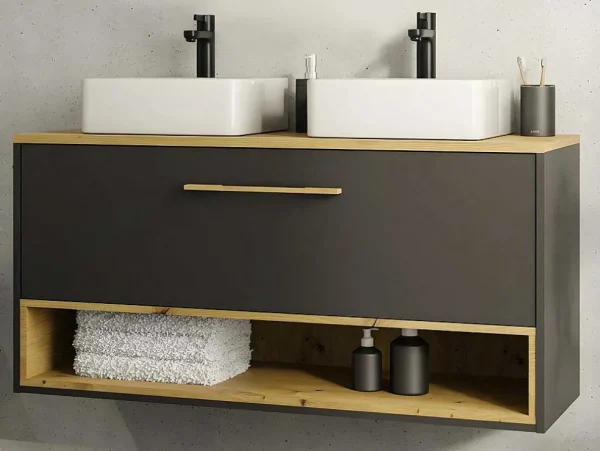 Cheap Hangend Badkamermeubel Met Dubbele Wastafel - Antraciet - 120 Cm - Yangra Dubbele Wastafel
