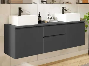 Store Hangend Badkamermeubel Met Dubbele Wastafel - Grijs - 150 Cm - Jimena Ii Dubbele Wastafel