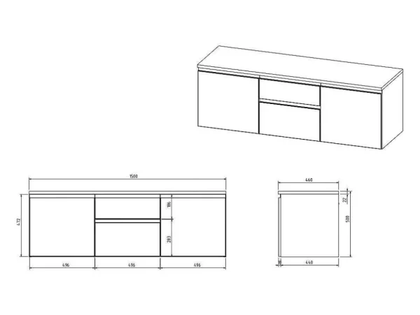 Store Hangend Badkamermeubel Met Dubbele Wastafel - Grijs - 150 Cm - Jimena Ii Dubbele Wastafel