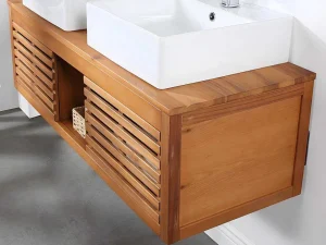 Sale Hangend Badkamermeubel Van Acaciahout Met Dubbele Wastafel En Spiegels - 130 Cm - Penebel Dubbele Wastafel
