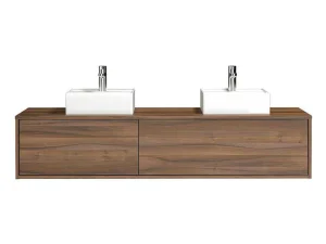 Best Sale Hangend Badmeubel Met Donker Natuurlijke Kleur En Dubbele Wastafel - L150 Cm - Isaure Ii Dubbele Wastafel