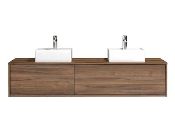 Best Sale Hangend Badmeubel Met Donker Natuurlijke Kleur En Dubbele Wastafel - L150 Cm - Isaure Ii Dubbele Wastafel