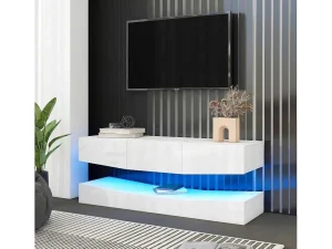 New Hangend Tv-Meubel - Glanzend Gelakt - Led'S - Spaanplaat - Wit Tv-Meubel
