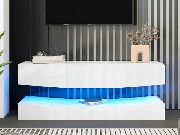 New Hangend Tv-Meubel - Glanzend Gelakt - Led'S - Spaanplaat - Wit Tv-Meubel
