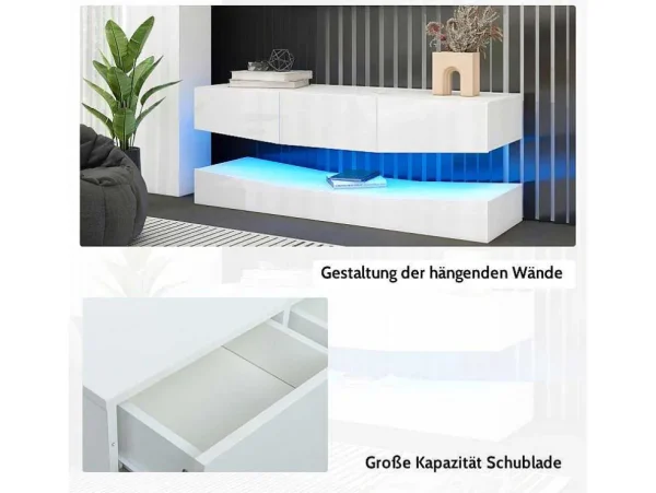 New Hangend Tv-Meubel - Glanzend Gelakt - Led'S - Spaanplaat - Wit Tv-Meubel