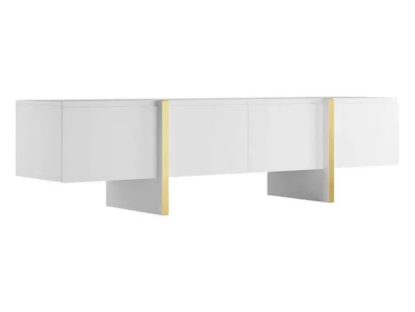 Cheap Hangend Tv-Meubel Met 4 Deuren Van Mdf - Wit En Goud - Luvonia Tv-Meubel