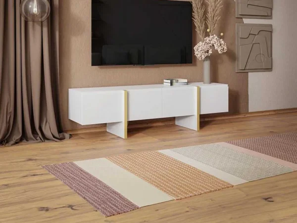 Cheap Hangend Tv-Meubel Met 4 Deuren Van Mdf - Wit En Goud - Luvonia Tv-Meubel