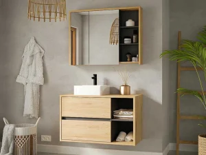 Sale Hangend Wastafelmeubel - Naturel Kleur - 100 Cm - Purnal Wastafelmeubel