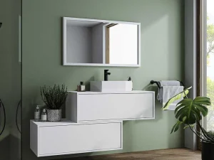 Best Hangende Badkamerkast In Wit Met Enkele Wastafel En Twee Lades - 94 Cm - Teana Ii Badkamermeubel Met Enkele Wastafel