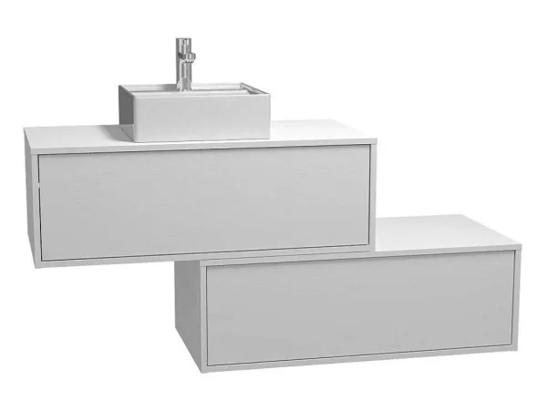 Best Hangende Badkamerkast In Wit Met Enkele Wastafel En Twee Lades - 94 Cm - Teana Ii Badkamermeubel Met Enkele Wastafel
