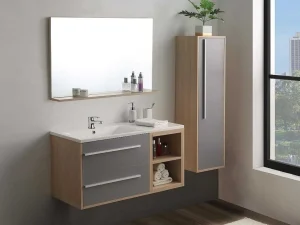 Sale Hangende Badkamerkolom - Licht Naturelkleurig En Grijs - L35 X B30 X H120 Cm - Jasmine Badkamerkast