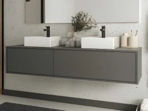 Store Hangende Badkamermeubel In Antracietgrijze Kleur Met Dubbele Wastafel - L150 Cm - Isaure Ii Dubbele Wastafel