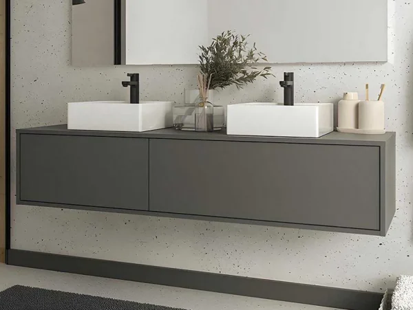 Store Hangende Badkamermeubel In Antracietgrijze Kleur Met Dubbele Wastafel - L150 Cm - Isaure Ii Dubbele Wastafel
