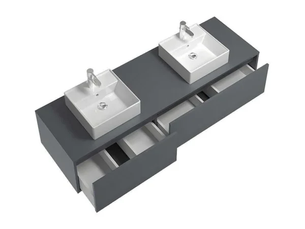 Store Hangende Badkamermeubel In Antracietgrijze Kleur Met Dubbele Wastafel - L150 Cm - Isaure Ii Dubbele Wastafel