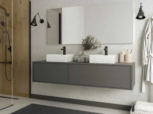 Store Hangende Badkamermeubel In Antracietgrijze Kleur Met Dubbele Wastafel - L150 Cm - Isaure Ii Dubbele Wastafel
