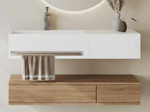 Fashion Hangende Wastafel Met Handdoekhouder - Wit - L90 X B40 X H17 Cm - Gandaki Muurkast Badkamer